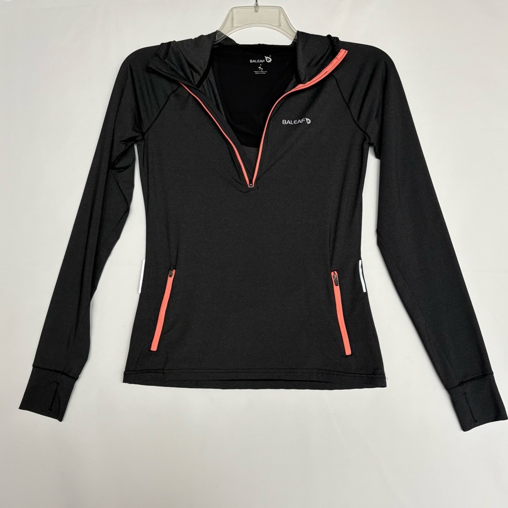Baleaf Women's Black Hoodie with Pink Zipper Accents. INV26/178